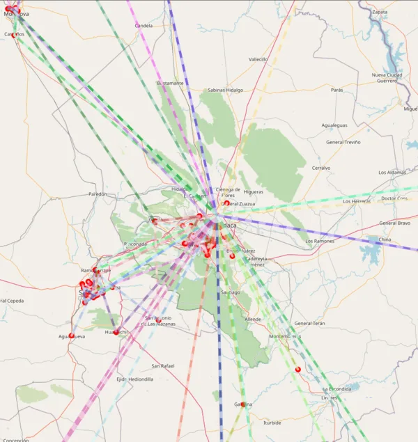 Map of routes in the Python routing visualizer